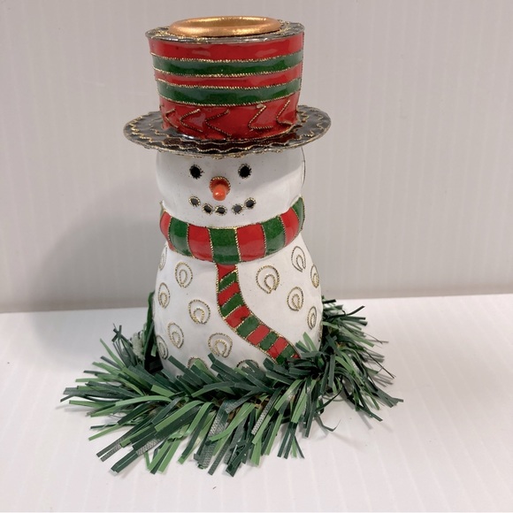 Metal Snowman Candle Stick Holder Centerpiece 4" Tall with 12" Candle - Picture 9 of 13
